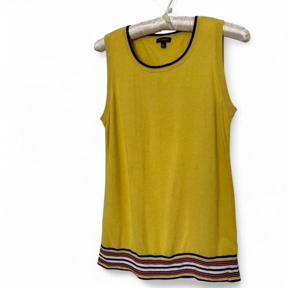 Yellow tank top with striped hem detailing